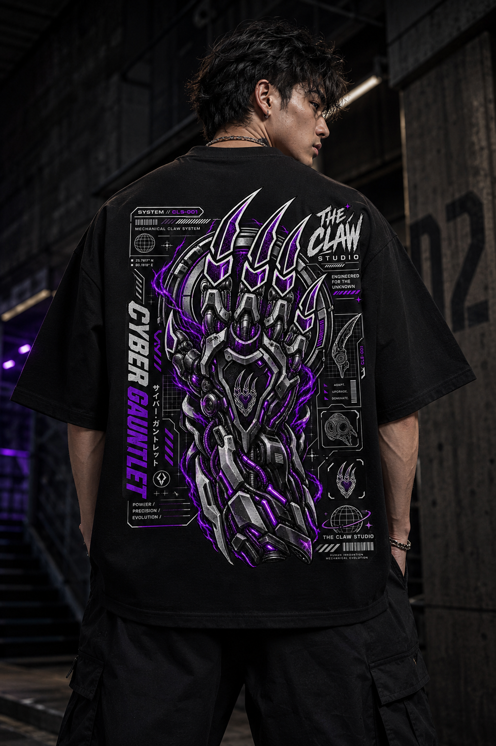 CYBER GAUNTLET Oversized Streetwear Tee (Black)